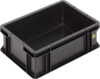 Preview: The image shows a rectangular, black plastic box without a lid. The walls are sturdy and slightly raised, with a smooth interior surface. It appears durable and is intended for storage.