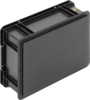 Preview: The image shows a rectangular, black plastic box with a smooth surface. It has two indented sides and a continuous edge that stabilizes it.