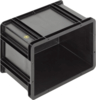 Preview: The image shows a black, rectangular plastic box without a lid. It has sturdy walls and an open top, suitable for storing or transporting items.