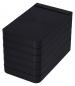 Preview: The image shows a stack of flat, black containers. They are rectangular with rounded corners and stacked on top of each other, so that only the top is visible.