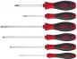 Preview: The image shows six screwdrivers in a row. They have ergonomic, red-black handles and different blades: two Phillips and two flathead screwdrivers.