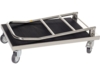 Preview: The image shows a flat transport platform with a black covering. It has a metal holder that is collapsible, and four wheels that facilitate movement.