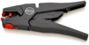 Preview: The image shows a black cable cutter pliers. It has two long handles and a cutting surface with a red lever. The tool is labeled "Knipex".