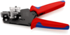 Preview: The image shows a cable crimping tool. It has red handles with blue accents. The tool is black, features a transparent cover, and has two opposing jaws for crimping cables.