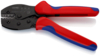 Preview: The image shows a pair of pliers with red and blue plastic handles. The head of the pliers is black and has a serrated area. It is likely used for crimping cables.