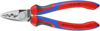 Preview: The image shows combination pliers with red and blue handles. The jaws are narrow and metallically shiny, with one straight and one serrated cutting surface. Ideal for precise tasks.