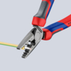 Preview: The image displays a wire stripping pliers. The pliers have red and gray grip areas and a metallic blade with various notches for different cable sizes.