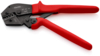 Preview: The image shows a crimping tool with red, ergonomic handles. The front area has pronounced serrations for crimping wires or connectors. The pliers are made of metal.