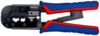 Preview: The image shows a cable crimper with red and blue handles. It has a black, metallic blade for crimping cable connectors and various openings for different applications.