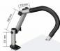 Preview: The image shows a flexible arm with a hose. The arm has a vertical mount and a curved section. Dimensions in millimeters are provided, describing the length and height of the arm.