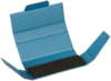 Preview: The image shows an opened blue package containing a black sponge-like inlay. The side flaps are unfolded, with the top flap slightly raised.