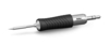 Preview: The image shows a soldering iron with a long, black handle that is ridged for better grip. The tip is made of metal and has a conical shape.