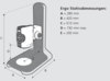 Preview: The image displays a technical drawing of a device with dimensions and labels. It features a tripod with a monitor attached to the side, and a round base.