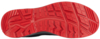 Preview: The image shows the sole of a shoe. It is predominantly black with a striking, textured red area. The sole features various patterns for improved grip and flexibility.