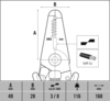 Preview: Das Bild zeigt eine technische Zeichnung eines Werkzeugs. Es sind Maße für A und B angegeben. Zudem gibt es Symbole für Drahtstärken und Material (Soft Cu).