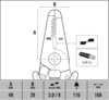 Preview: The image displays a technical drawing of a connector with dimensions A (49 mm) and B (28 mm). Along with the dimensions, information about the wire thickness and material is also provided.