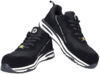 Preview: The image shows a pair of black athletic shoes. They have a sturdy, smooth surface with white stripes and a thick, textured sole. The laces are black.