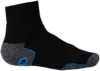 Preview: The image shows a short black sock. It has a gray area at the heel and a blue accent line. The sock is designed to be sporty and functional.