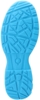 Preview: The image displays the underside of a shoe in bright sky blue. The sole features a textured tread with various geometric shapes that provide slip resistance.