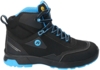 Preview: The shoe is a black, ankle-high hiking boot with blue accents. It has a sturdy sole, laces, and a padded tongue. The construction is sporty and functional.