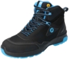 Preview: The shoe is a black, sporty hiking boot with blue accents. It has a high shaft, laces, and a profiled sole for good grip.