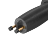 Preview: The image shows the end of a cable with two gold-colored, round connectors and a black plastic casing. The shape is round and smooth, with a slight indentation in the middle.