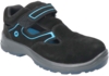 Preview: The shoe is black with blue accents. It has a closed toe area and a Velcro fastener. The sole is sturdy and provides good grip, ideal for outdoor situations.