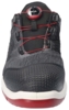 Preview: The image shows a modern, black sports shoe with red shoelaces. The shoe has a textured surface and a sturdy, non-slip sole. A closure mechanism is visible on the top.