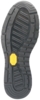 Preview: The image displays the underside of a black shoe. The sole features a deep, non-slip tread with multiple grooves and a yellow element in the center. It appears sturdy and durable.