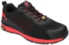 Preview: The shoe is black with red accents. It has a sporty design, a breathable surface, and a non-slip, cushioned sole. The laces are also red.