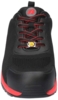 Preview: This is a black sports shoe with red laces and a sturdy, padded sole. There is a logo in the shape of a letter on the top.