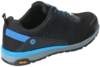 Preview: The image shows a black sports shoe with blue accents. The upper is made of mesh fabric, the sole is gray-colored and features non-slip Vibram technology.