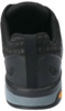 Preview: The image shows the back of a black sports shoe. The shoe has a textured textile upper, a gray sole, and colored details on the bottom. The entry is well padded.