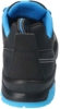 Preview: The image shows the rear view of a sports shoe. It is predominantly black with blue accents. The tongue of the shoe is padded, and there is a reflective stripe on the back.