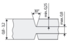 Preview: Das Bild zeigt eine technische Zeichnung eines Elementes. Es hat eine V-Form mit einer 30°-Neigung. Es sind Maße für Dicke (0,8?3,2) und zwei Mindest- und Höchstwerte angegeben.