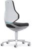 Preview: The office chair is ergonomically shaped, has a gray backrest and a black seat. It stands on a stable base with five casters, which are easily rollable.