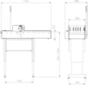 Preview: The image shows a technical blueprint of a device. It features a rectangular tabletop with rounded edges, four legs, and various height measurements. On one side, there is a control unit.