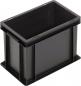 Preview: It is a rectangular, black plastic box with smooth walls. It has integrated handles on the short sides and is empty. The corners are slightly rounded.