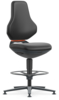 Preview: The image shows a black office stool with an ergonomic backrest. The stool has a round base with a foot ring. It is height-adjustable and simple in design.