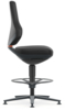 Preview: In the picture, there is a black office chair in profile. It features a padded seat, a high backrest, and a round footrest. The base is stable and has five casters.