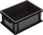 Preview: The image shows a rectangular, black plastic box without a lid. It has sturdy walls, a smooth surface, and two side handles for easy carrying.