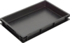 Preview: The image shows a rectangular, flat box made of black plastic. It has high walls and a smooth surface, ideal for storing items. The corners are rounded.