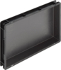 Preview: The image displays a rectangular, flat container made of black plastic. The container has open sides and a smooth, matte surface, ideal for storing items.