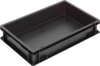 Preview: The image displays a rectangular, flat box made of black plastic. It features high, straight sides and a smooth interior, ideal for storing items.