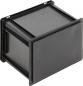 Preview: The image shows a black, square plastic box with a flat lid. It has no visible handles and appears sturdy and functional, ideal for storing items.