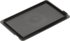 Preview: The image shows a flat, rectangular black plastic plate with slightly raised edges. In the center, there is a gentle indentation. The surface is smooth.