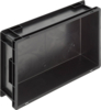 Preview: The image shows a rectangular, black plastic container. It has grip openings on the sides and is empty inside. The surface is smooth, with no additional decorations.