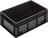 Preview: The image shows a rectangular, black plastic box with open sides and a flat bottom. It has a simple, practical shape, ideal for storing items.