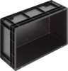 Preview: The image shows a rectangular, black plastic box. It has an open front, solid walls, and a flat base, ideal for storing or transporting items.