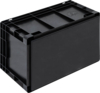 Preview: The image shows a rectangular, black plastic box with a sturdy frame. It has a smooth surface and is stackable. The edges are clearly defined. Ideal for storage.